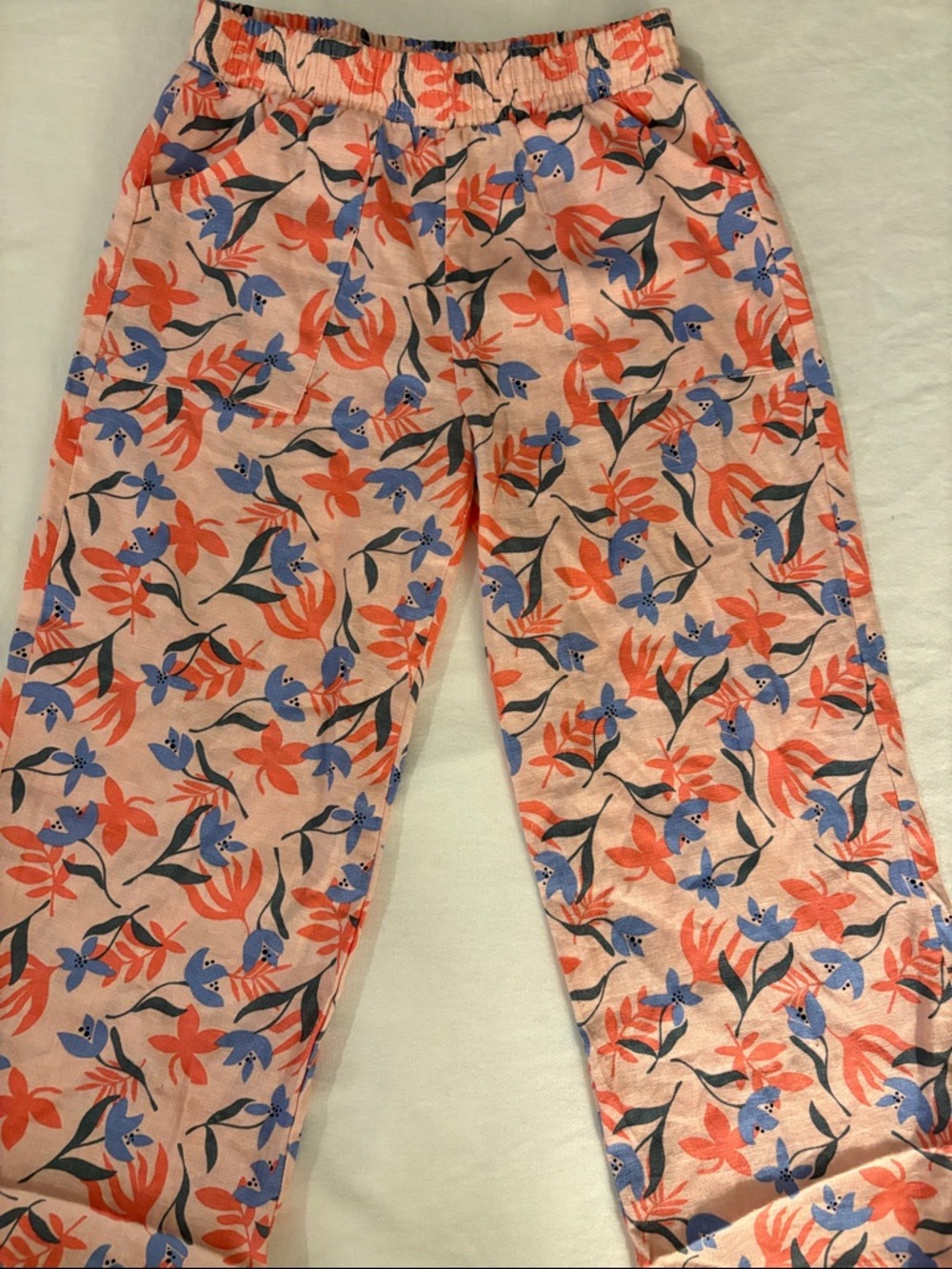 Vince Camuto Peach Floral Elastic Waist Pants - Coral & Blue Accents